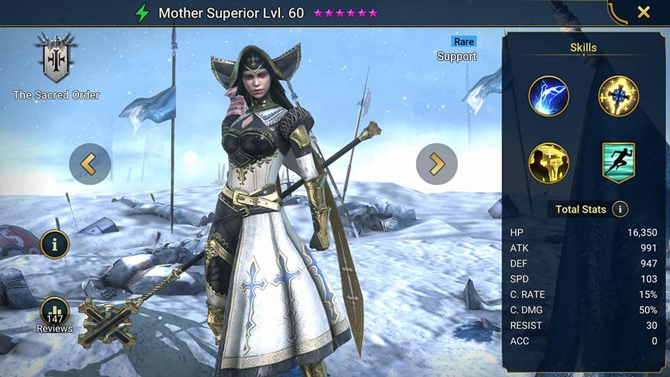 Mother Superior is a Rare Spirit Support champion in the The Sacred Order f...