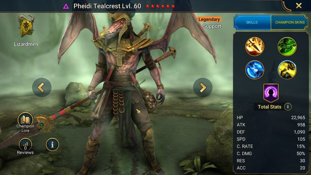 Pheidi Tealcrest Splash Artwork with Stats