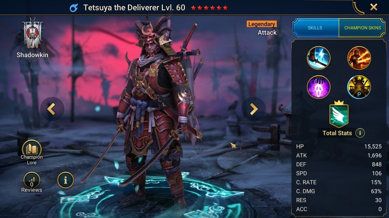 Tetsuya the Deliverer Splash Artwork with Stats