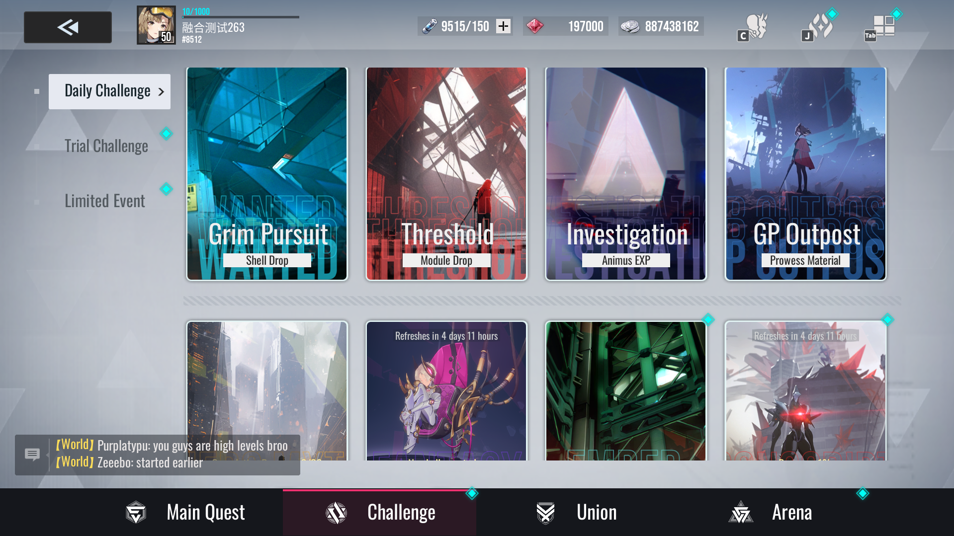 Challenges Challenge screen in Etheria: Restart