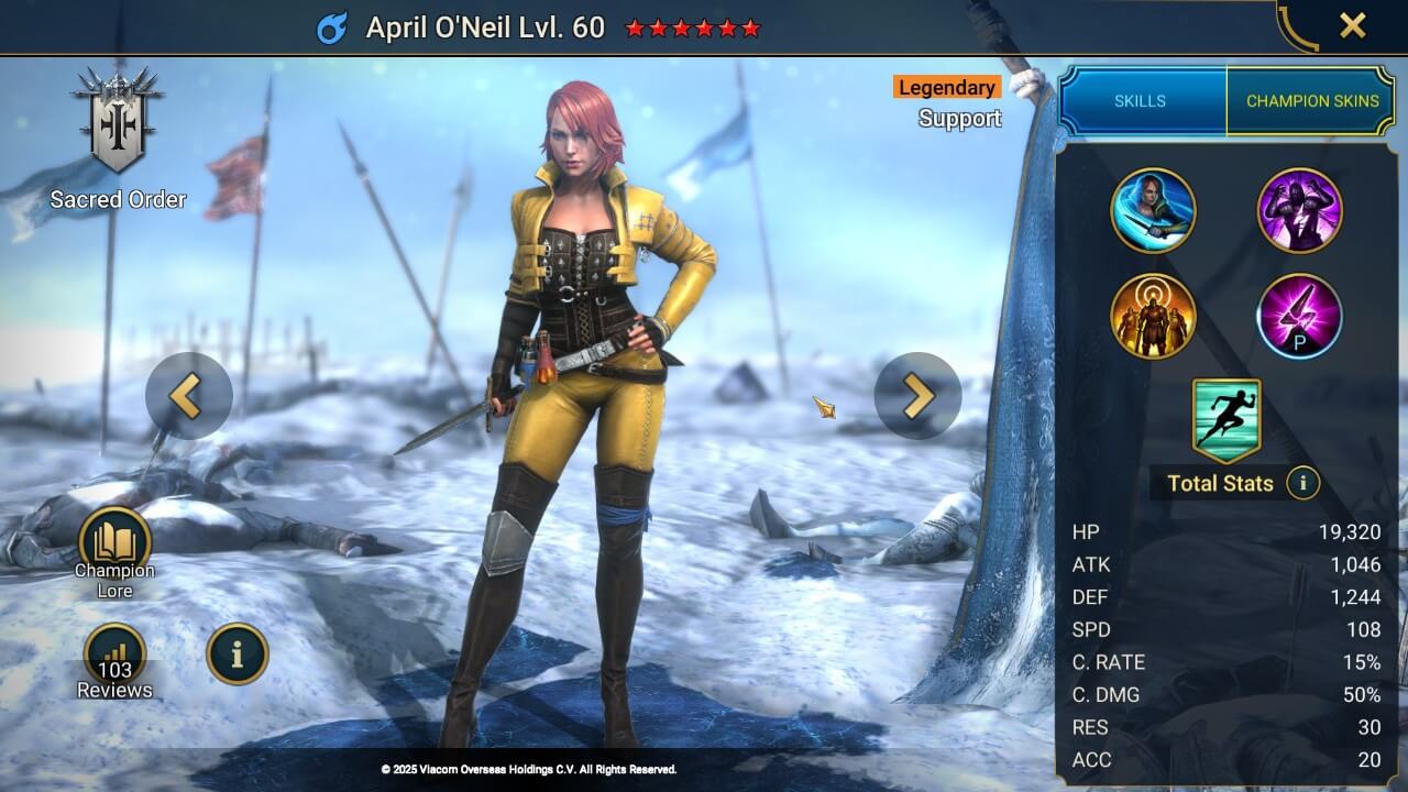 April O'Neil Splash Artwork with Stats